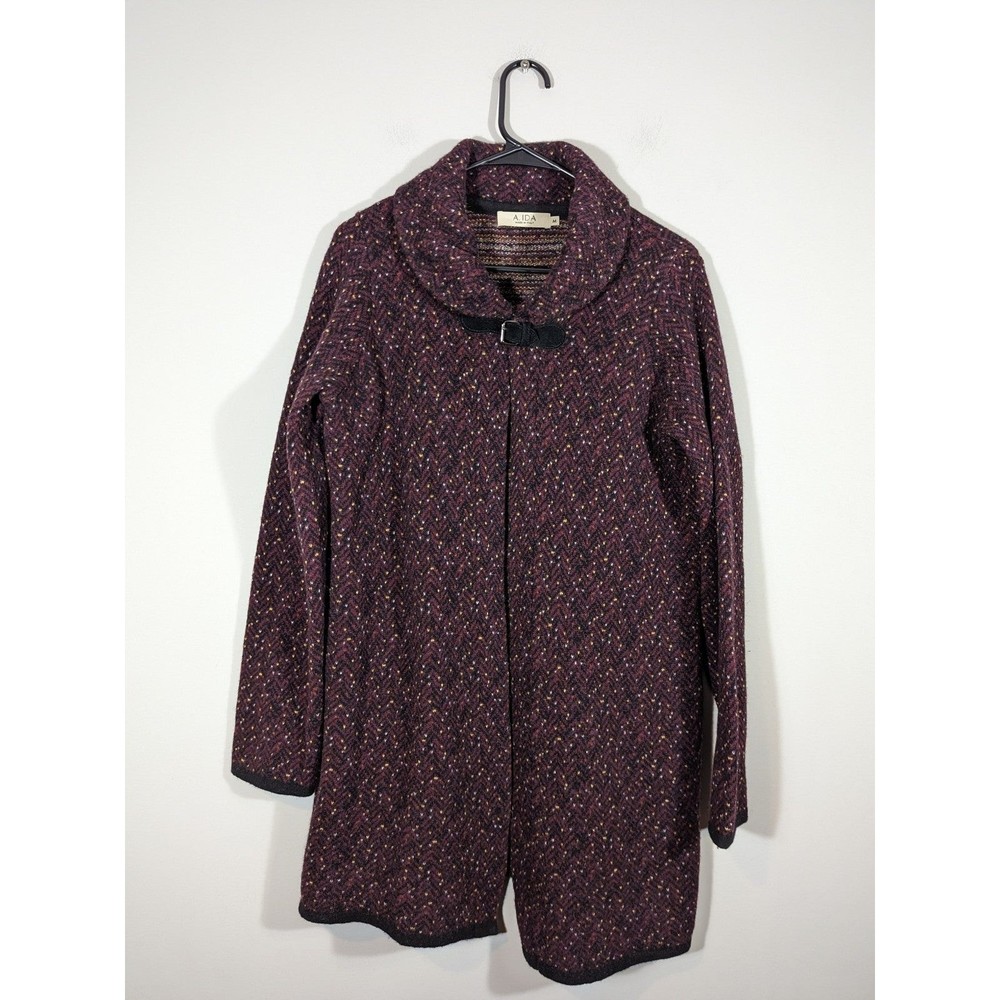 A.Ida Made in Italy Burgundy Wool Blend‎ Cardigan Buckle Sweater Coat Women M